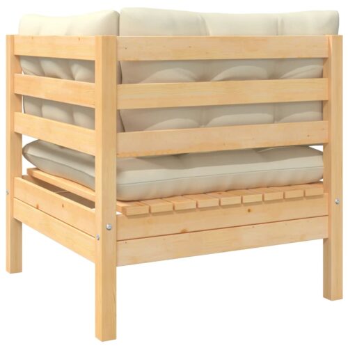 3-Piece Garden Lounge Set with Cream Cushions Solid Pinewood - Image 4