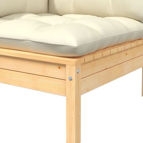 3-Piece Garden Lounge Set with Cream Cushions Solid Pinewood - Image 5