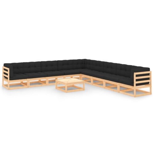 10-Piece Garden Lounge Set with Cushions Pine Wood Outdoor Patio Furniture