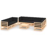 10-Piece Garden Lounge Set with Cushions Pine Wood Outdoor Patio Furniture