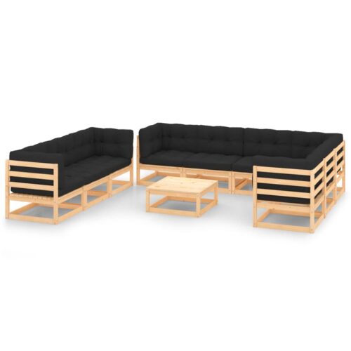 10-Piece Garden Lounge Set with Cushions Pine Wood Outdoor Patio Furniture