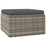 Garden Footrest with Cushion Grey 55x55x30cm Poly Rattan