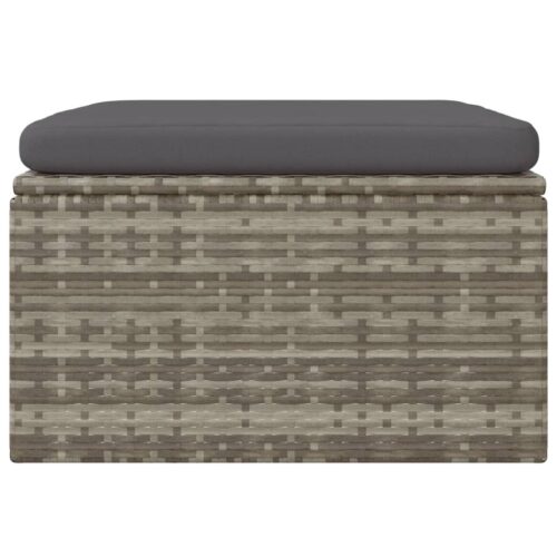 Garden Footrest with Cushion Grey 55x55x30cm Poly Rattan - Image 4