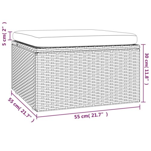 Garden Footrest with Cushion Grey 55x55x30cm Poly Rattan - Image 10