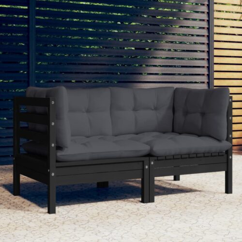 2-Seater Garden Sofa with Anthracite Cushions Solid Wood Pine - Image 2