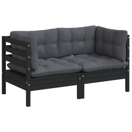 2-Seater Garden Sofa with Anthracite Cushions Solid Wood Pine - Image 3