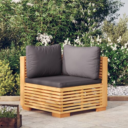 Garden Corner Sofa with Dark Grey Cushions Solid Wood Teak - Image 2