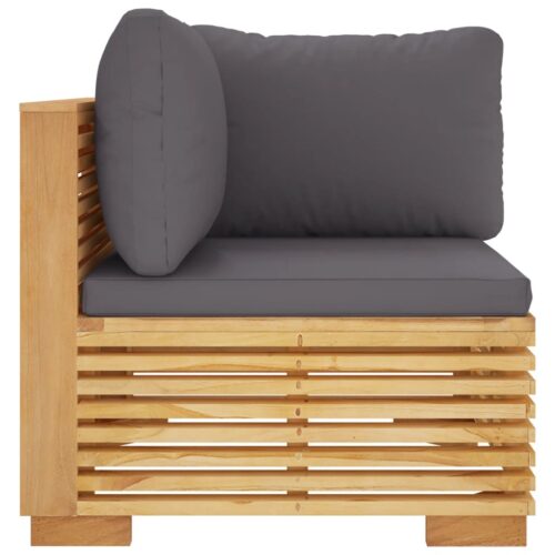 Garden Corner Sofa with Dark Grey Cushions Solid Wood Teak - Image 3