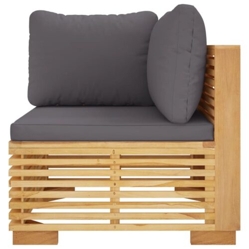 Garden Corner Sofa with Dark Grey Cushions Solid Wood Teak - Image 4