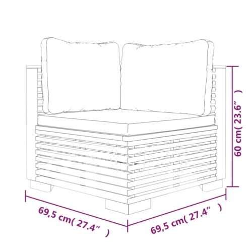 Garden Corner Sofa with Dark Grey Cushions Solid Wood Teak - Image 7