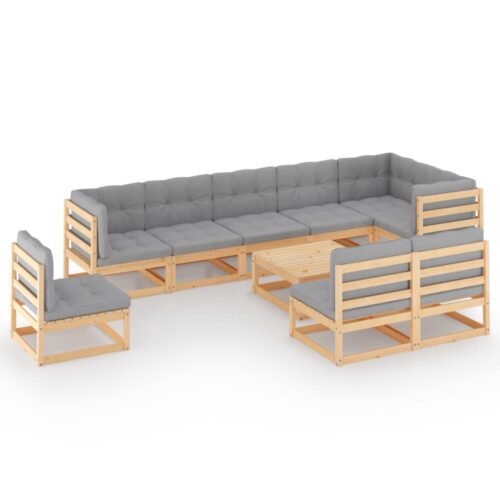 10-Piece Garden Lounge Set with Cushions Pine Wood Outdoor Patio Furniture