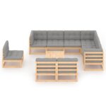 10-Piece Garden Lounge Set with Cushions Pine Wood Outdoor Patio Furniture