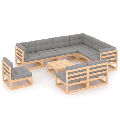 10-Piece Garden Lounge Set with Cushions Pine Wood Outdoor Patio Furniture - Image 2