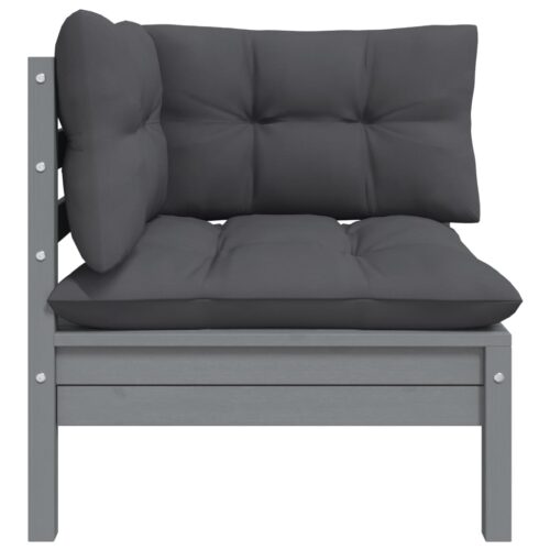 2-Seater Garden Sofa with Cushions Grey Solid Pinewood - Image 3