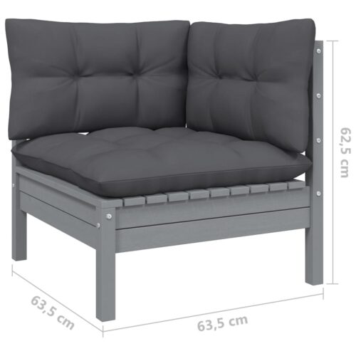 2-Seater Garden Sofa with Cushions Grey Solid Pinewood - Image 7