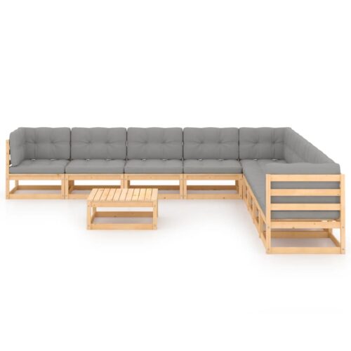 10-Piece Garden Lounge Set with Cushions Pine Wood Outdoor Patio Furniture