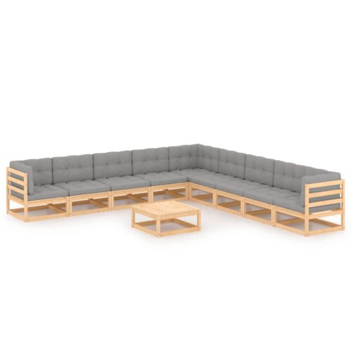 10-Piece Garden Lounge Set with Cushions Pine Wood Outdoor Patio Furniture - Image 2