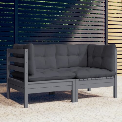 2-Seater Garden Sofa with Anthracite Cushions Solid Wood Pine - Image 2