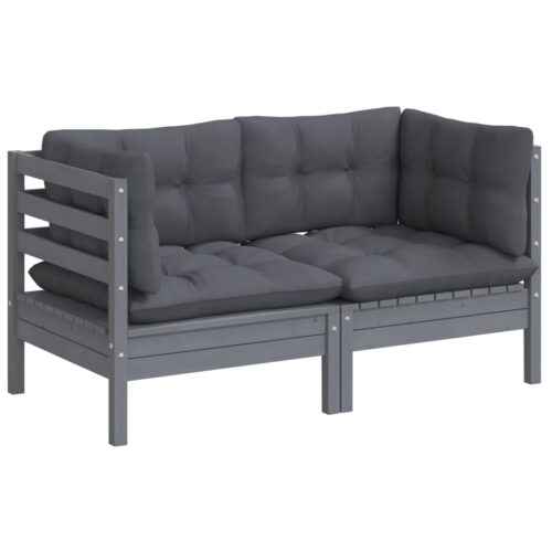2-Seater Garden Sofa with Anthracite Cushions Solid Wood Pine - Image 3