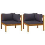 Corner Sofas 2pcs with Dark Grey Cushions Solid Acacia Wood