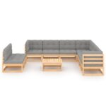 10-Piece Garden Lounge Set with Cushions Pine Wood Outdoor Patio Furniture