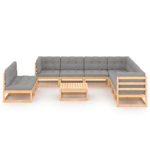 10-Piece Garden Lounge Set with Cushions Pine Wood Outdoor Patio Furniture