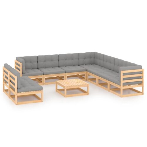 10-Piece Garden Lounge Set with Cushions Pine Wood Outdoor Patio Furniture - Image 2