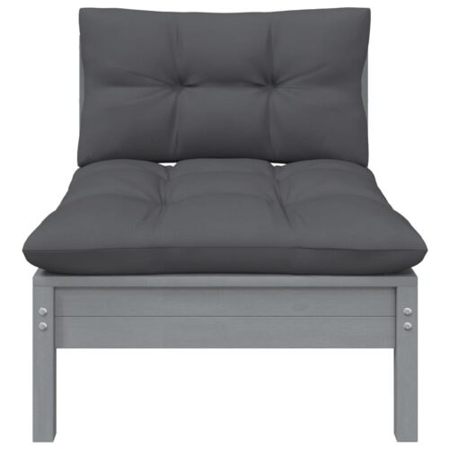 3-Piece Garden Lounge Set with Cushions Grey Solid Pinewood - Image 4
