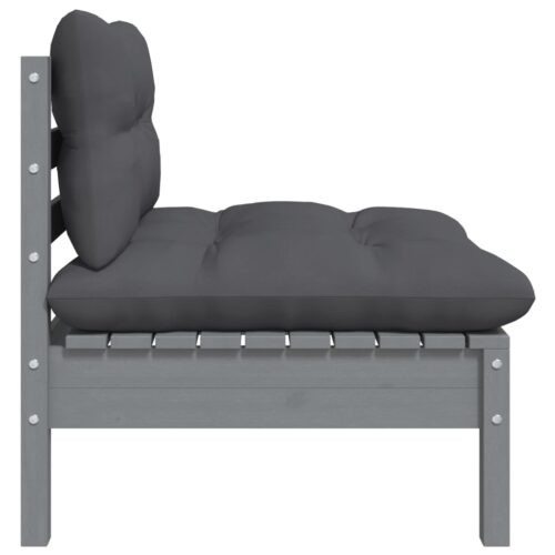 3-Piece Garden Lounge Set with Cushions Grey Solid Pinewood - Image 5