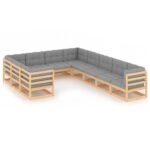 10-Piece Garden Lounge Set with Cushions Pine Wood Outdoor Patio Furniture
