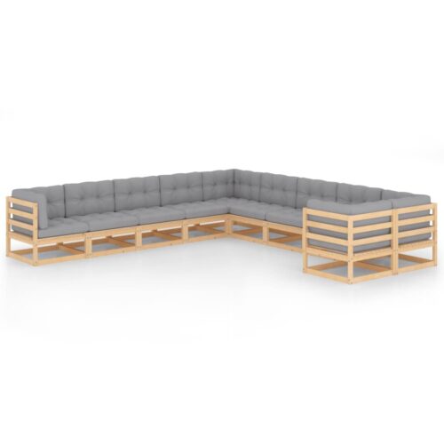 10-Piece Garden Lounge Set with Cushions Pine Wood Outdoor Patio Furniture