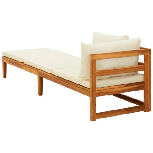 Sun Lounger with 1 Armrest Cream White Solid Acacia Wood - Image 4