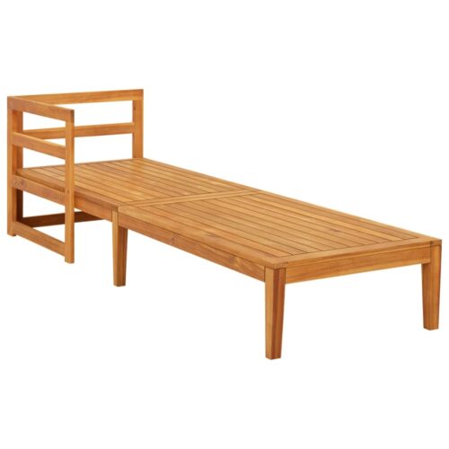 Sun Lounger with 1 Armrest Cream White Solid Acacia Wood - Image 5