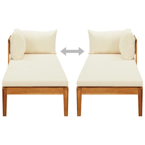 Sun Lounger with 1 Armrest Cream White Solid Acacia Wood - Image 6
