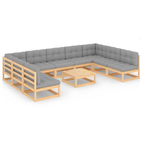 10-Piece Garden Lounge Set with Cushions Pine Wood Outdoor Patio Furniture