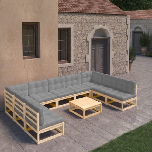 10-Piece Garden Lounge Set with Cushions Pine Wood Outdoor Patio Furniture - Image 2