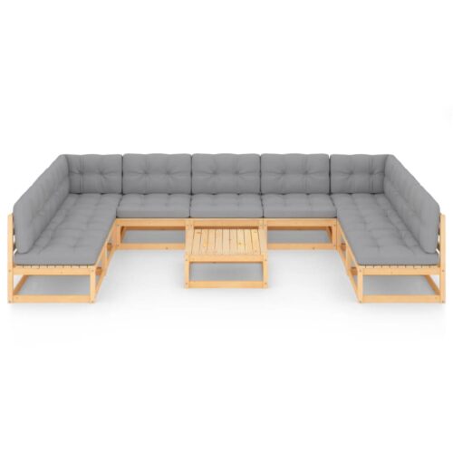 10-Piece Garden Lounge Set with Cushions Pine Wood Outdoor Patio Furniture - Image 3