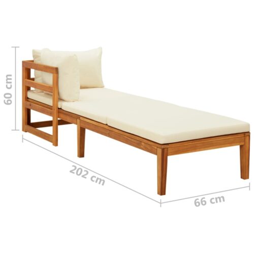 Sun Lounger with 1 Armrest Cream White Solid Acacia Wood - Image 9