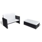 2-Piece Garden Lounge Set with Cushions Poly Rattan Black
