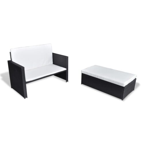 2-Piece Garden Lounge Set with Cushions Poly Rattan Black