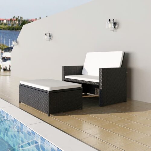 2-Piece Garden Lounge Set with Cushions Poly Rattan Black - Image 2
