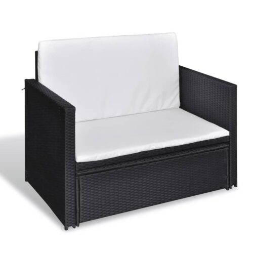 2-Piece Garden Lounge Set with Cushions Poly Rattan Black - Image 4