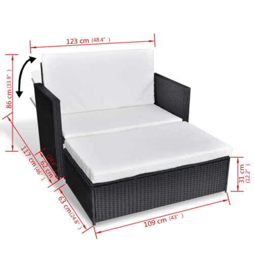 2-Piece Garden Lounge Set with Cushions Poly Rattan Black - Image 6