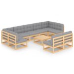 10-Piece Garden Lounge Set with Cushions Pine Wood Outdoor Patio Furniture