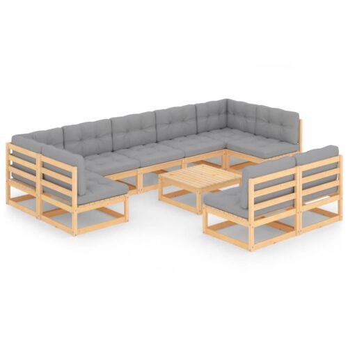10-Piece Garden Lounge Set with Cushions Pine Wood Outdoor Patio Furniture