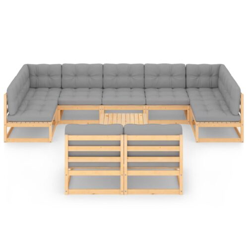 10-Piece Garden Lounge Set with Cushions Pine Wood Outdoor Patio Furniture - Image 3