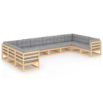 10-Piece Garden Lounge Set with Cushions Pine Wood Outdoor Patio Furniture