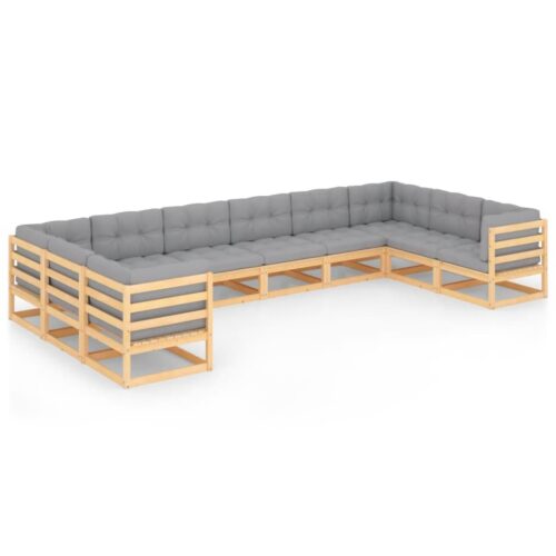 10-Piece Garden Lounge Set with Cushions Pine Wood Outdoor Patio Furniture