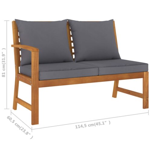 Garden Bench 114.5cm with Dark Grey Cushion Solid Acacia Wood - Image 7