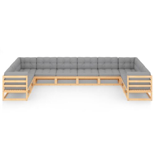 10-Piece Garden Lounge Set with Cushions Pine Wood Outdoor Patio Furniture - Image 3